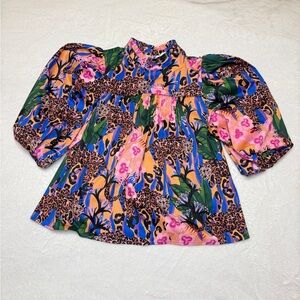 Alden Adair Pink and Orange Floral Puff Sleeve Blouse